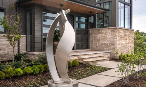 Hillside Retreat - Exterior front elevation sculpture