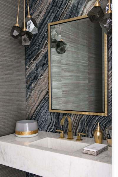 River Song Haven - Marble and Gold Powder Bath – Castle Homes