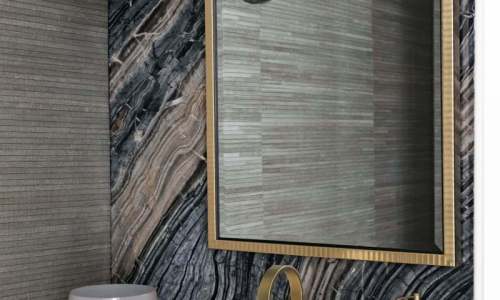 River Song Haven - Marble and Gold Powder Bath – Castle Homes