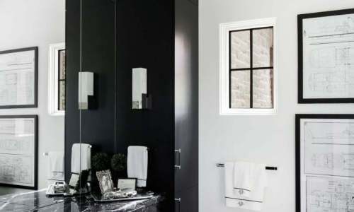 River Song Haven - Black Marble Powder Room – Castle Homes