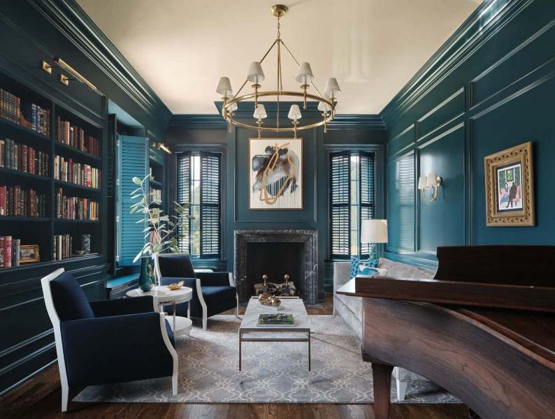 Southern Grandeur - Teal Library and Piano Room – Castle Homes
