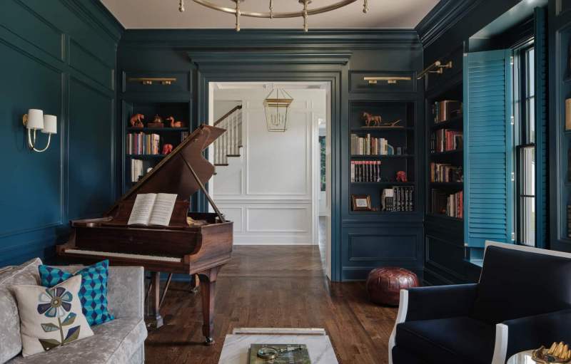 Southern Grandeur - Piano Room with Built-In Library – Castle Homes
