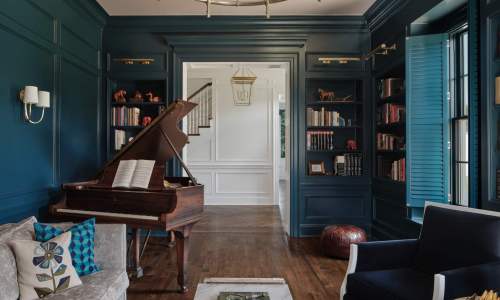 Southern Grandeur - Piano Room with Built-In Library – Castle Homes