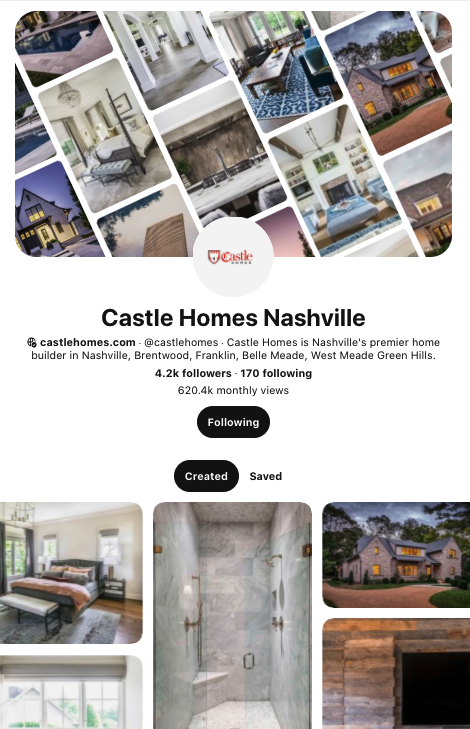 Castle Homes Pinterest Page Screenshot