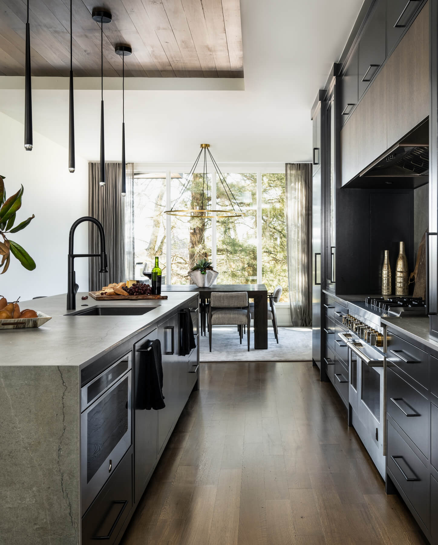 Contemporary kitchen view of dining area 