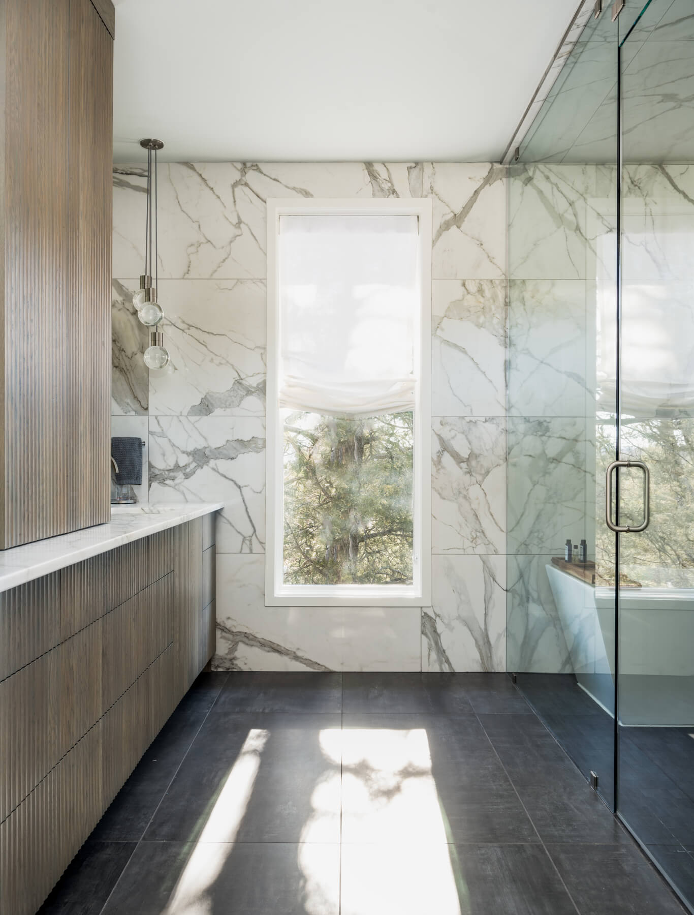 Contemporary bath with large format tile